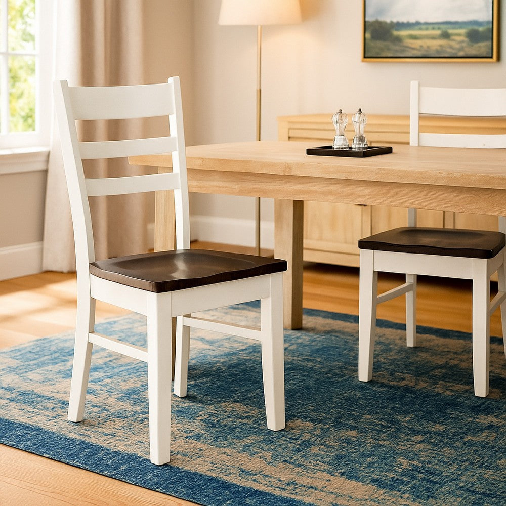 Orso Dining Chair Set of 2, Ladderback, White and Dark Brown Mahogany -BM324864