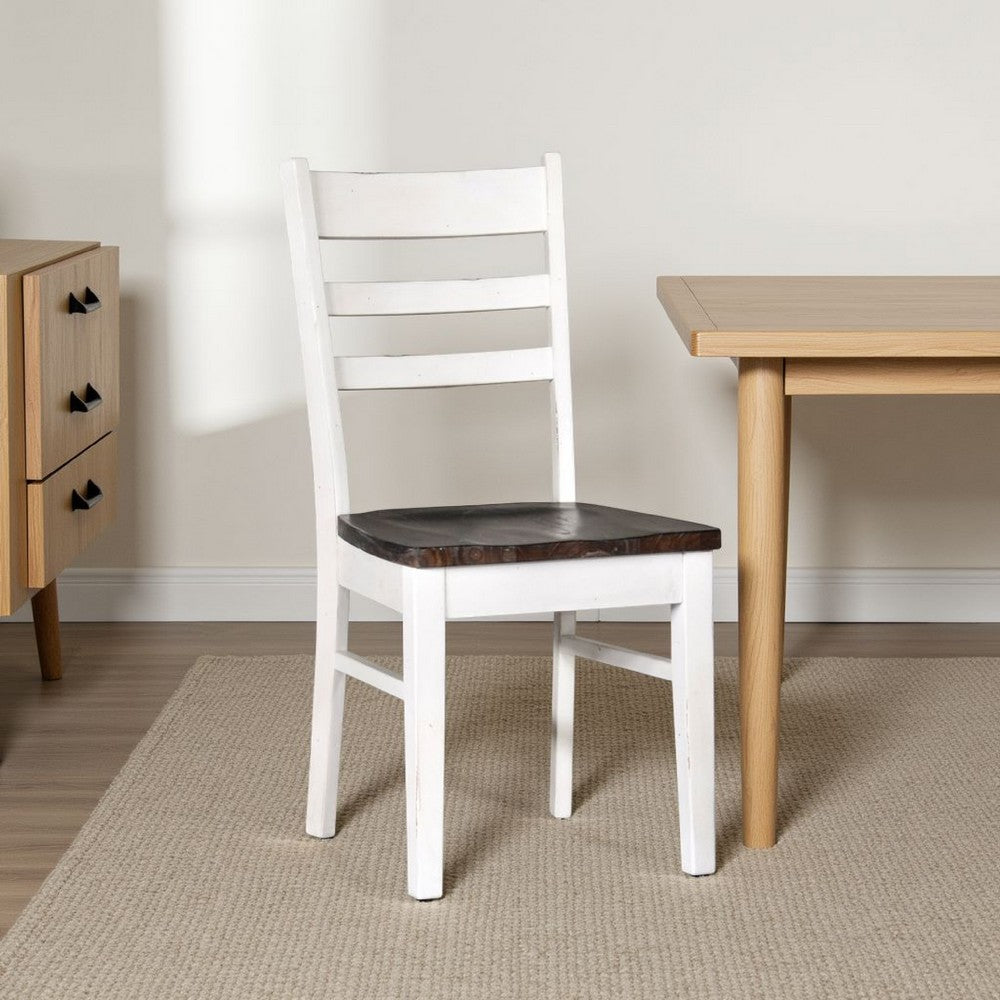 Orso Dining Chair Set of 2, Ladderback, White and Dark Brown Mahogany -BM324864