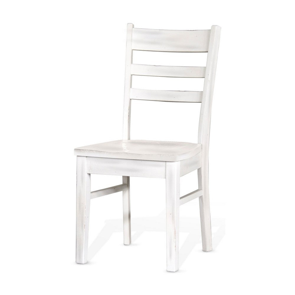 Sime Dining Chair Set of 2, Ladderback Design, Off White Mahogany Wood -BM324865