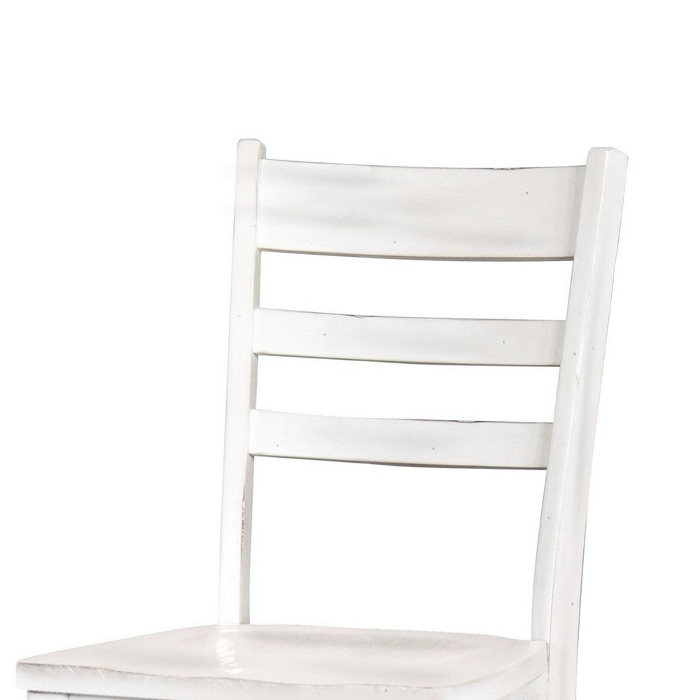 Sime Dining Chair Set of 2, Ladderback Design, Off White Mahogany Wood -BM324865