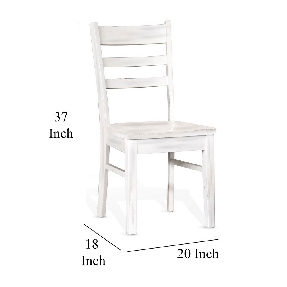 Sime Dining Chair Set of 2, Ladderback Design, Off White Mahogany Wood -BM324865