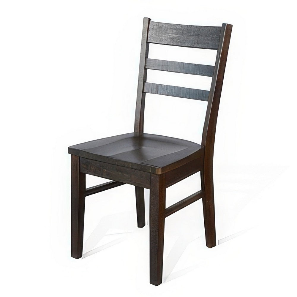 Flint Dining Chair Set of 2, Ladderback Design, Dark Brown Mahogany -BM324868