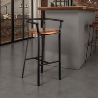 Flint Barstool Chair Set of 2, Round Seat, Dark Brown Mahogany, Black -BM324869