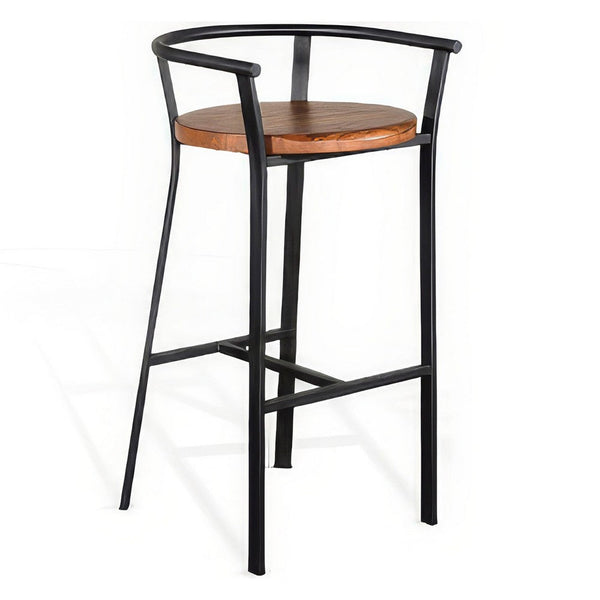 Flint Barstool Chair Set of 2, Round Seat, Dark Brown Mahogany, Black