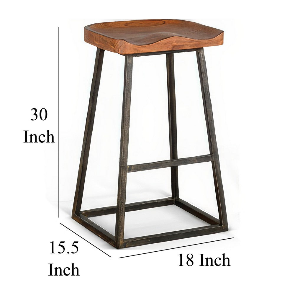 Marv Barstool Set of 2, Brown Contoured Mahogany Wood, Black Metal -BM324870