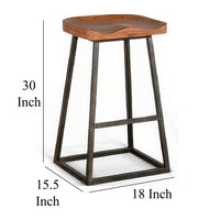 Marv Barstool Set of 2, Brown Contoured Mahogany Wood, Black Metal -BM324870