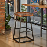 Marv Barstool Set of 2, Brown Contoured Mahogany Wood, Black Metal -BM324870