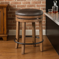 Yael Swivel Counter Stool Set of 2, Gray Faux Leather, Brown, Black -BM324871