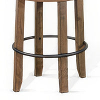 Yael Swivel Backless Barstool Set of 2, Gray Faux Leather, Brown Wood -BM324872