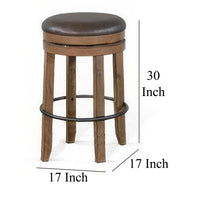 Yael Swivel Backless Barstool Set of 2, Gray Faux Leather, Brown Wood -BM324872