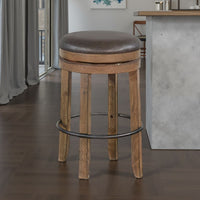 Yael Swivel Backless Barstool Set of 2, Gray Faux Leather, Brown Wood -BM324872
