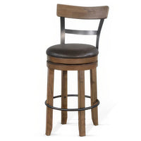 Yael Swivel Barstool Chair Set of 2, Gray Faux Leather, Brown, Black - BM324874