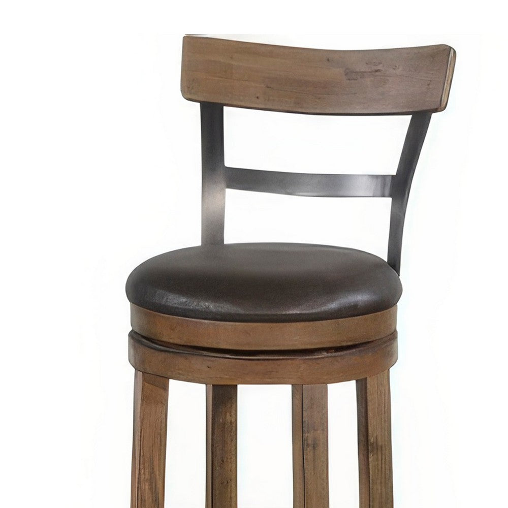 Yael Swivel Barstool Chair Set of 2, Gray Faux Leather, Brown, Black - BM324874