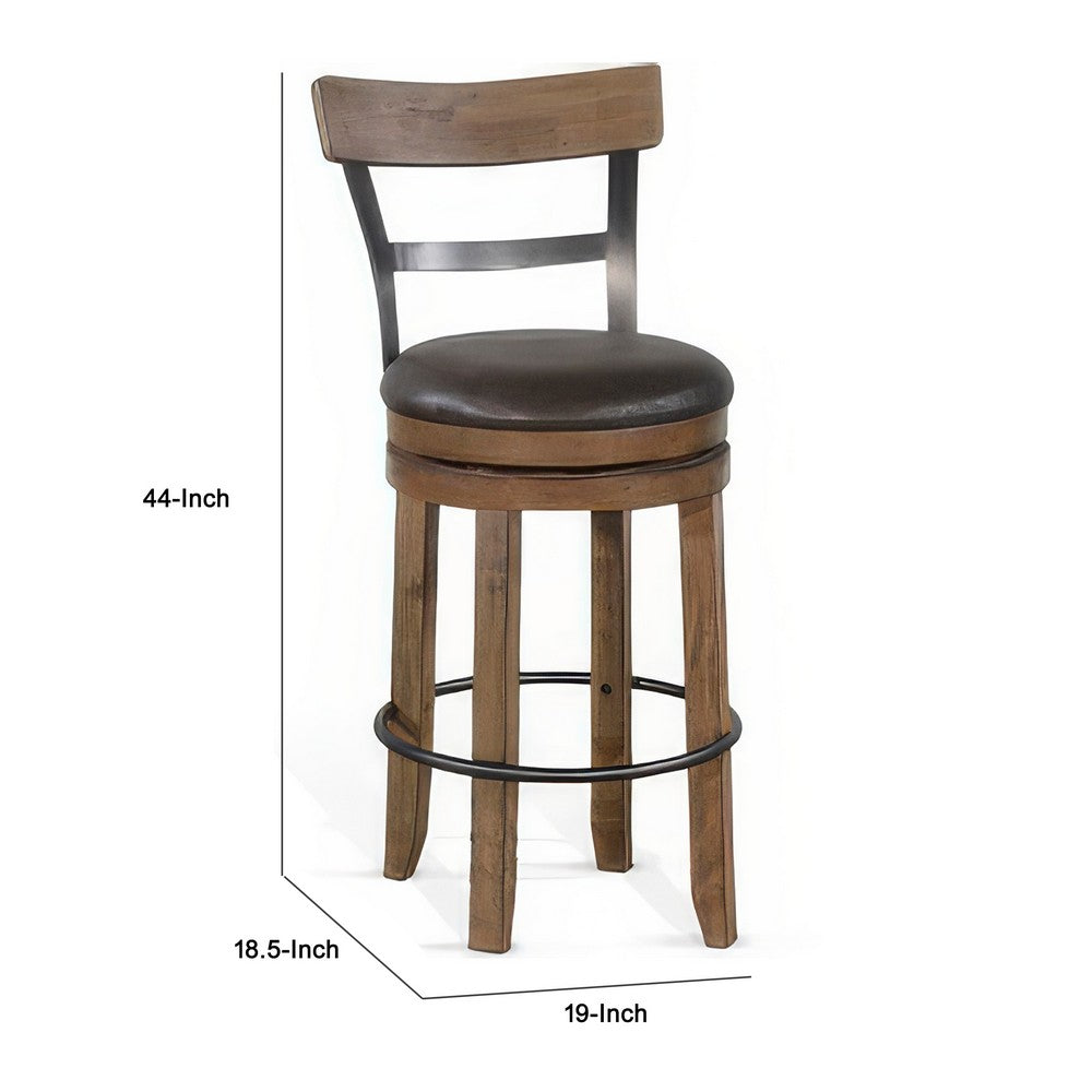 Yael Swivel Barstool Chair Set of 2, Gray Faux Leather, Brown, Black - BM324874