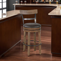 Yael Swivel Barstool Chair Set of 2, Gray Faux Leather, Brown, Black - BM324874