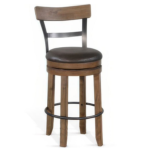 Yael Swivel Barstool Chair Set of 2, Gray Faux Leather, Brown, Black - BM324874
