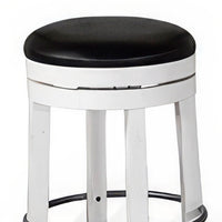 Orso Swivel Counter Stool Set of 2, Black Faux Leather, White Wood -BM324875