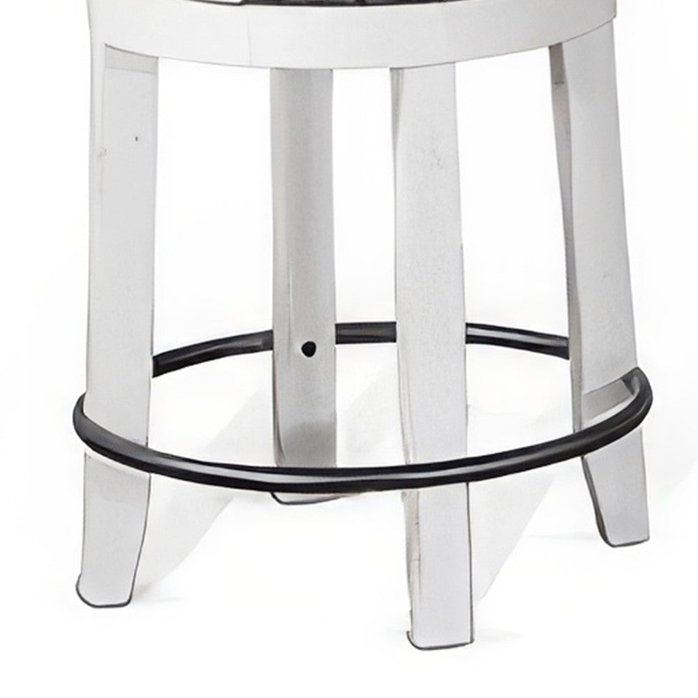 Orso Swivel Counter Stool Set of 2, Black Faux Leather, White Wood -BM324875