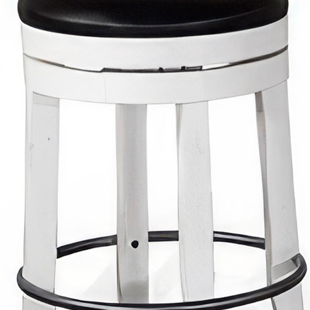 Orso Swivel Counter Stool Set of 2, Black Faux Leather, White Wood -BM324875