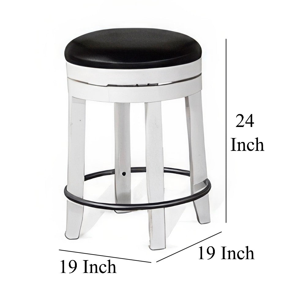Orso Swivel Counter Stool Set of 2, Black Faux Leather, White Wood -BM324875