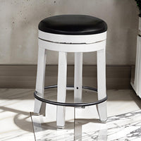 Orso Swivel Counter Stool Set of 2, Black Faux Leather, White Wood -BM324875