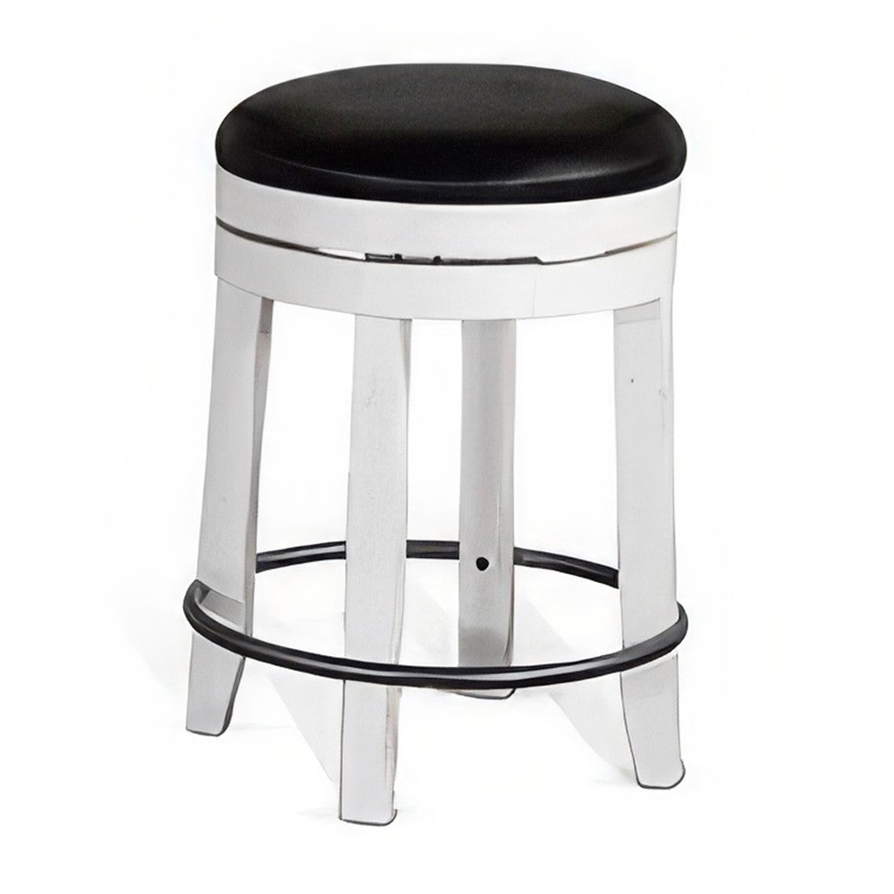 Orso Swivel Counter Stool Set of 2, Black Faux Leather, White Wood -BM324875