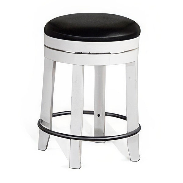 Orso Swivel Counter Stool Set of 2, Black Faux Leather, White Wood -BM324875