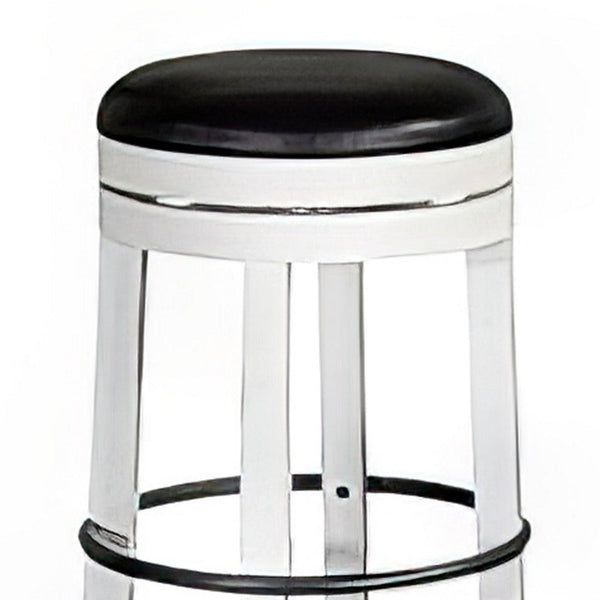 Orso Swivel Barstool Set of 2, Black Faux Leather, White Wood, Black -BM324876