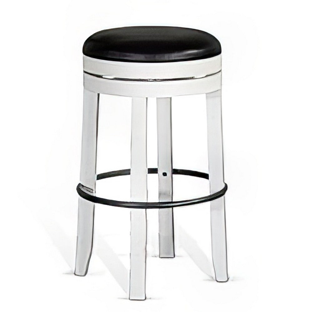 Orso Swivel Barstool Set of 2, Black Faux Leather, White Wood, Black -BM324876