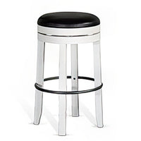 Orso Swivel Barstool Set of 2, Black Faux Leather, White Wood, Black -BM324876