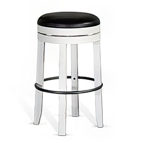 Orso Swivel Barstool Set of 2, Black Faux Leather, White Wood, Black -BM324876