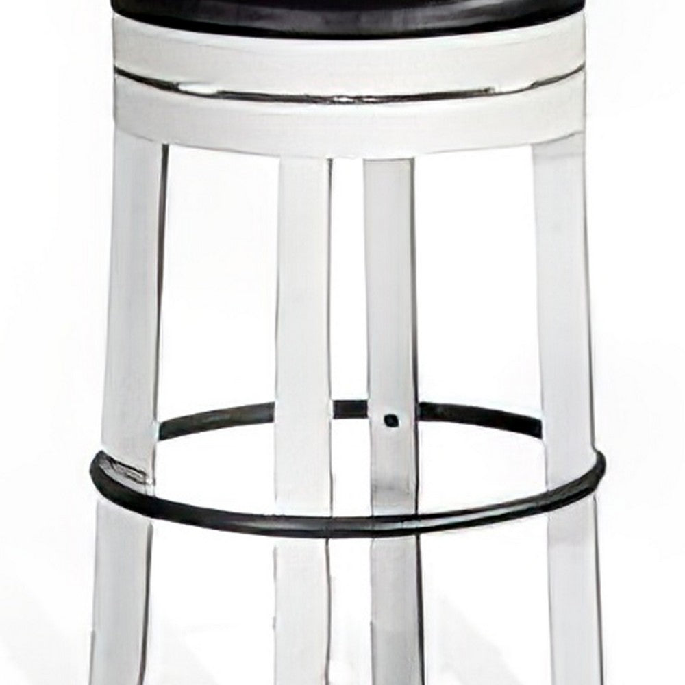 Orso Swivel Barstool Set of 2, Black Faux Leather, White Wood, Black -BM324876