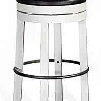 Orso Swivel Barstool Set of 2, Black Faux Leather, White Wood, Black -BM324876