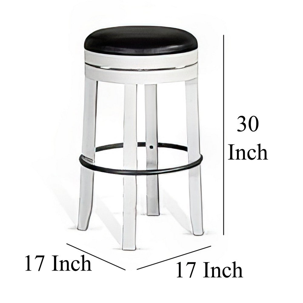 Orso Swivel Barstool Set of 2, Black Faux Leather, White Wood, Black -BM324876