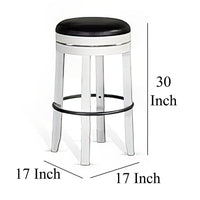 Orso Swivel Barstool Set of 2, Black Faux Leather, White Wood, Black -BM324876