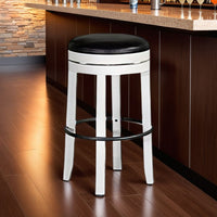 Orso Swivel Barstool Set of 2, Black Faux Leather, White Wood, Black -BM324876