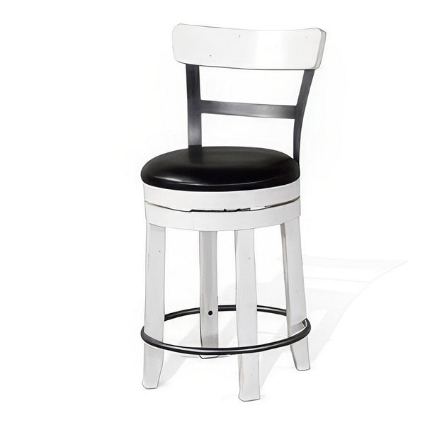 Orso Swivel Counter Stool Chair Set of 2, Black Faux Leather, White -BM324877
