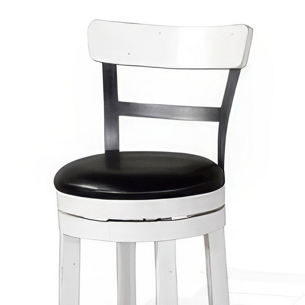 Orso Swivel Counter Stool Chair Set of 2, Black Faux Leather, White -BM324877