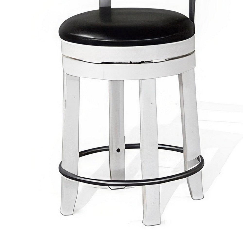 Orso Swivel Counter Stool Chair Set of 2, Black Faux Leather, White -BM324877