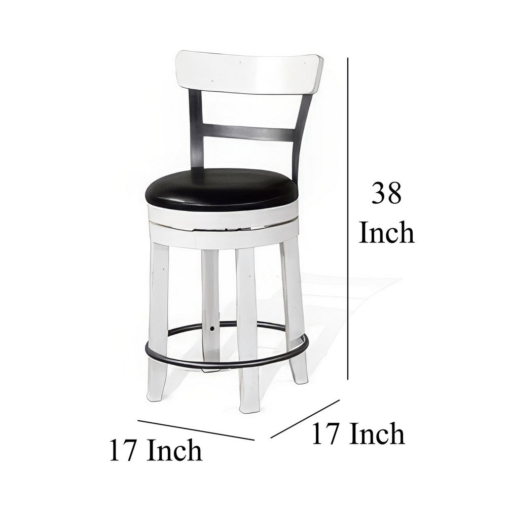 Orso Swivel Counter Stool Chair Set of 2, Black Faux Leather, White -BM324877