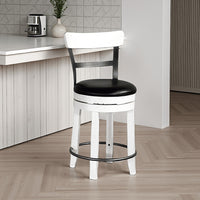 Orso Swivel Counter Stool Chair Set of 2, Black Faux Leather, White -BM324877