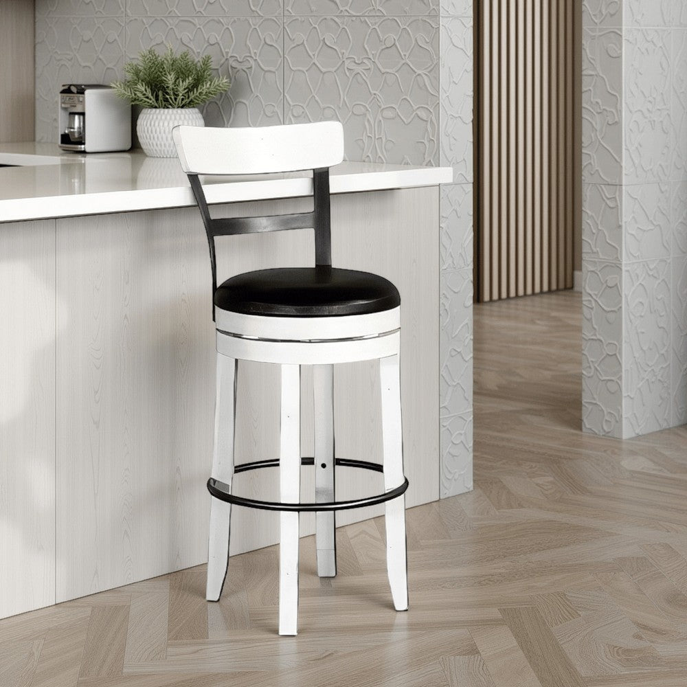 Orso Swivel Barstool Chair Set of 2, Black Faux Leather, White, Black - BM324878