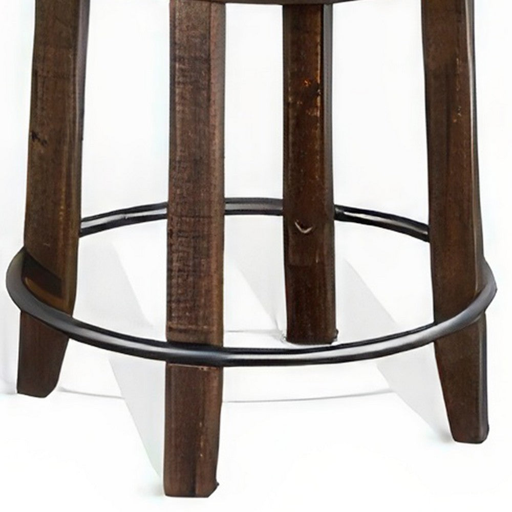 Flint Swivel Counter Stool Set of 2, Black Faux Leather, Dark Brown -BM324879