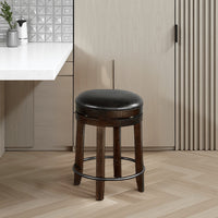Flint Swivel Counter Stool Set of 2, Black Faux Leather, Dark Brown -BM324879