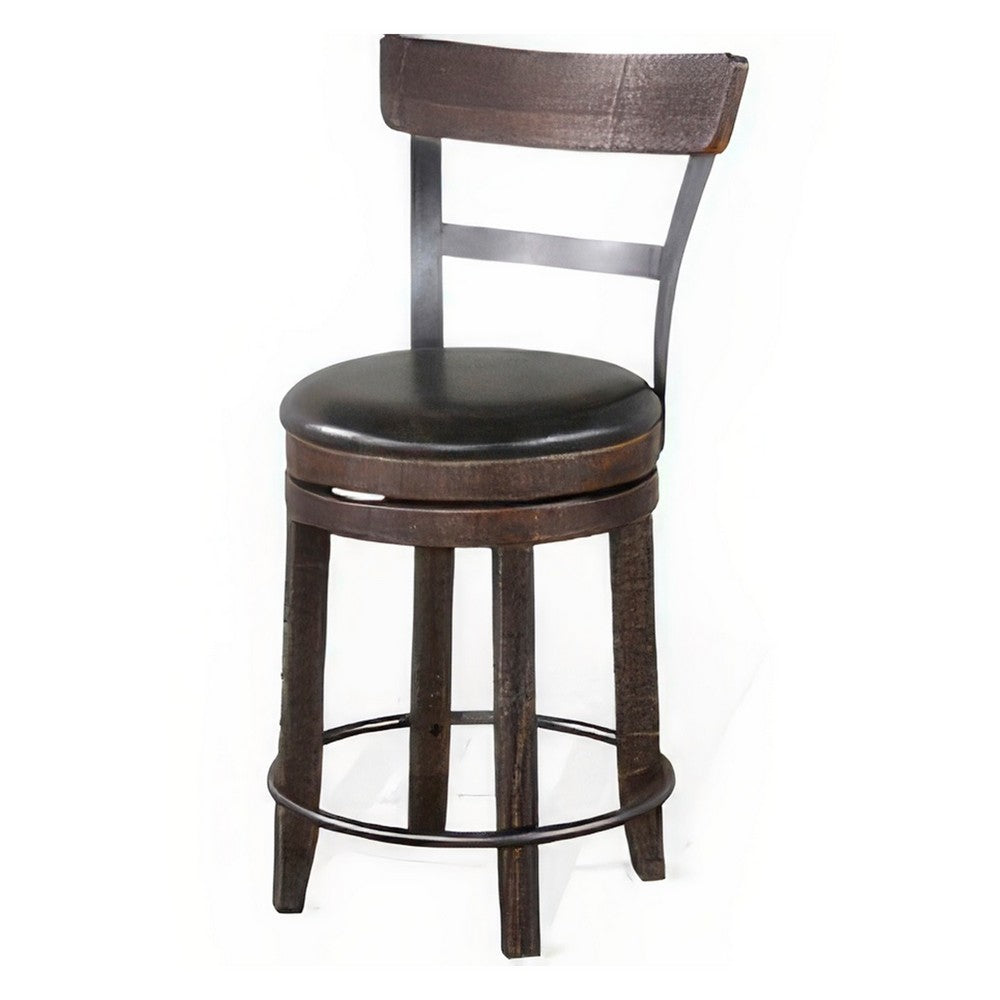 Flint Swivel Counter Stool Chair Set of 2, Black Faux Leather, Brown -BM324881