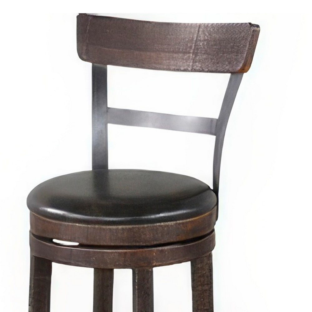 Flint Swivel Counter Stool Chair Set of 2, Black Faux Leather, Brown -BM324881