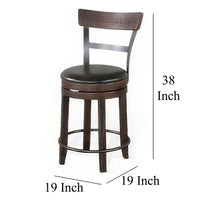 Flint Swivel Counter Stool Chair Set of 2, Black Faux Leather, Brown -BM324881