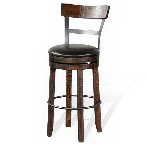 Flint Swivel Barstool Chair Set of 2, Black Faux Leather, Dark Brown -BM324882
