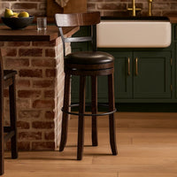 Flint Swivel Barstool Chair Set of 2, Black Faux Leather, Dark Brown -BM324882