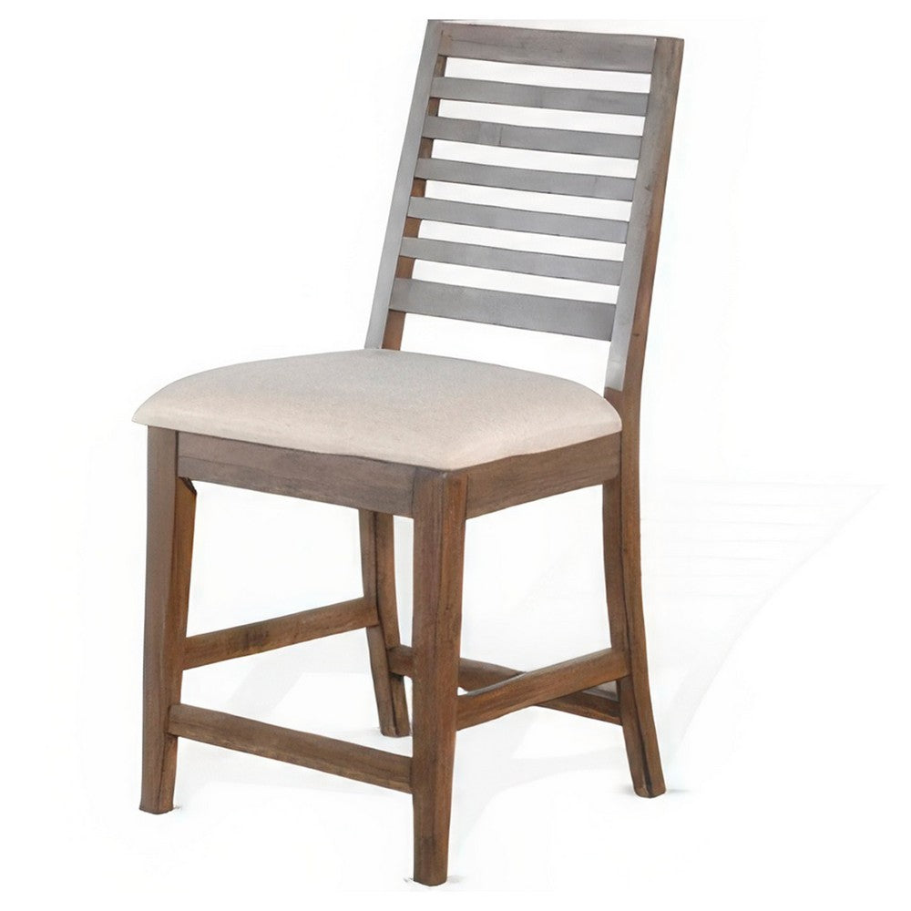 Yael Counter Height Stool Set of 2, Ivory White, Light Brown Wood -BM324884